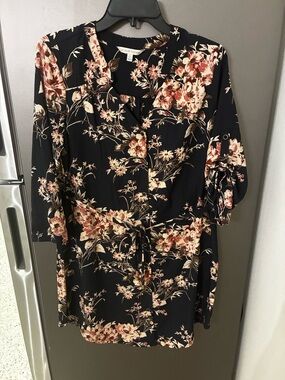 41 Hawthorn Floral Shirt Dress Women PM Navy Blue Garden Office Feminine Preppy